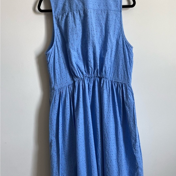 J. Crew Factory Button Up Cotton Eyelet Knee Length Sleeveless Blue Dress Sz 14 - Picture 10 of 16